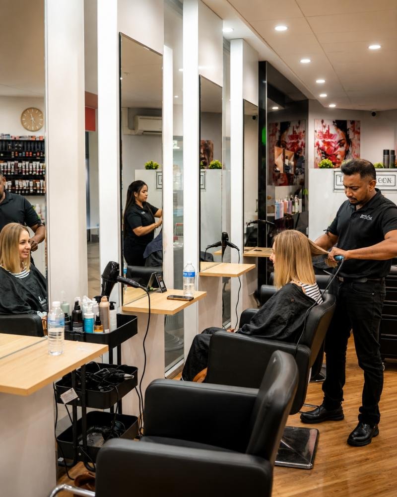 Colour service in progress inside the salon